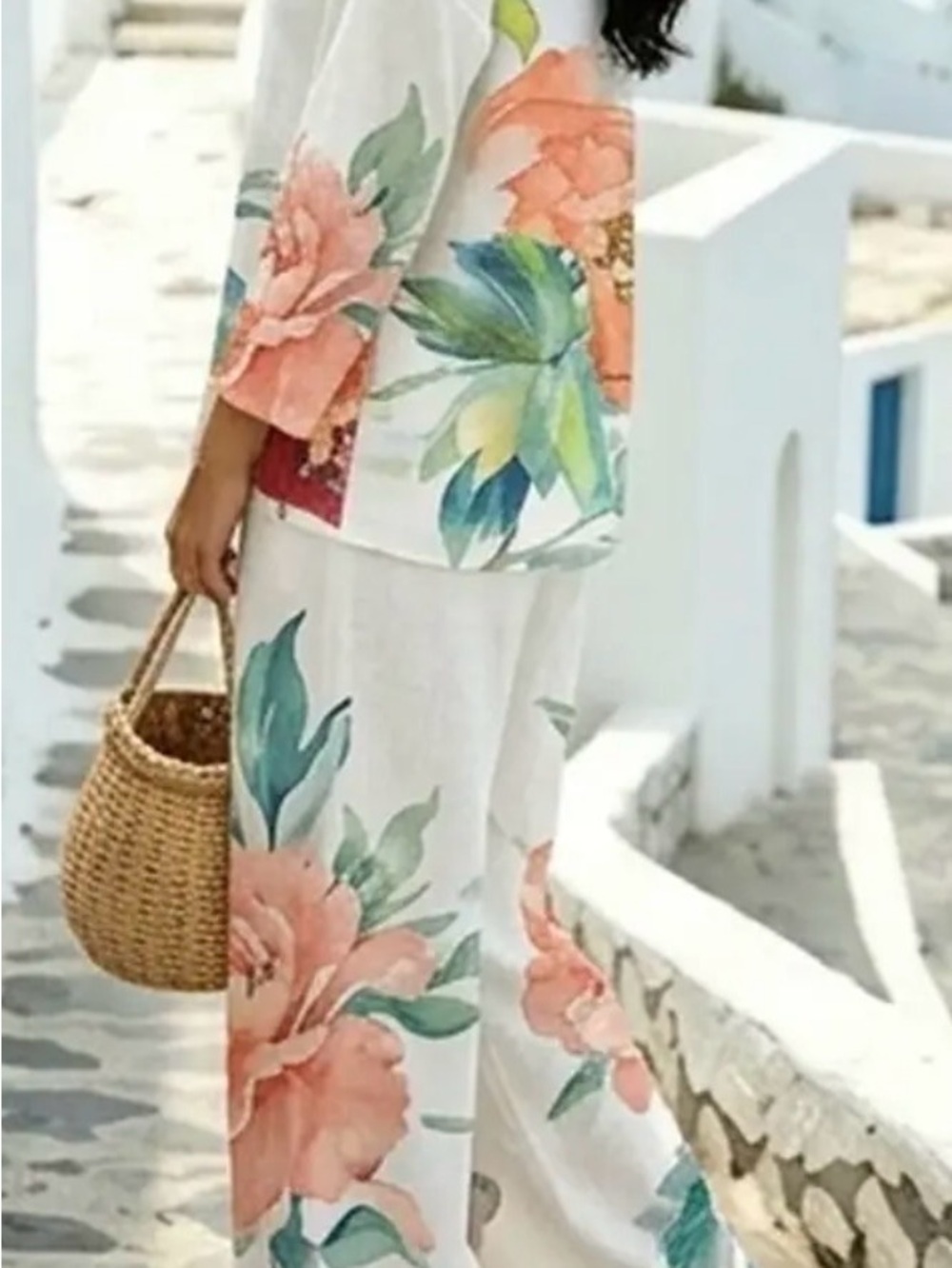 White Floral Wide-Leg Pants - Women's Printed Summer Trousers indian kaftan